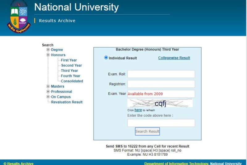 NU Honours 3rd Year Result 2026